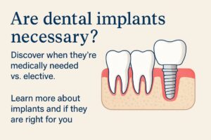 A 3D rendering of a patient smiling, with half of their teeth as dental implants, and the other half as natural teeth. No text on image.