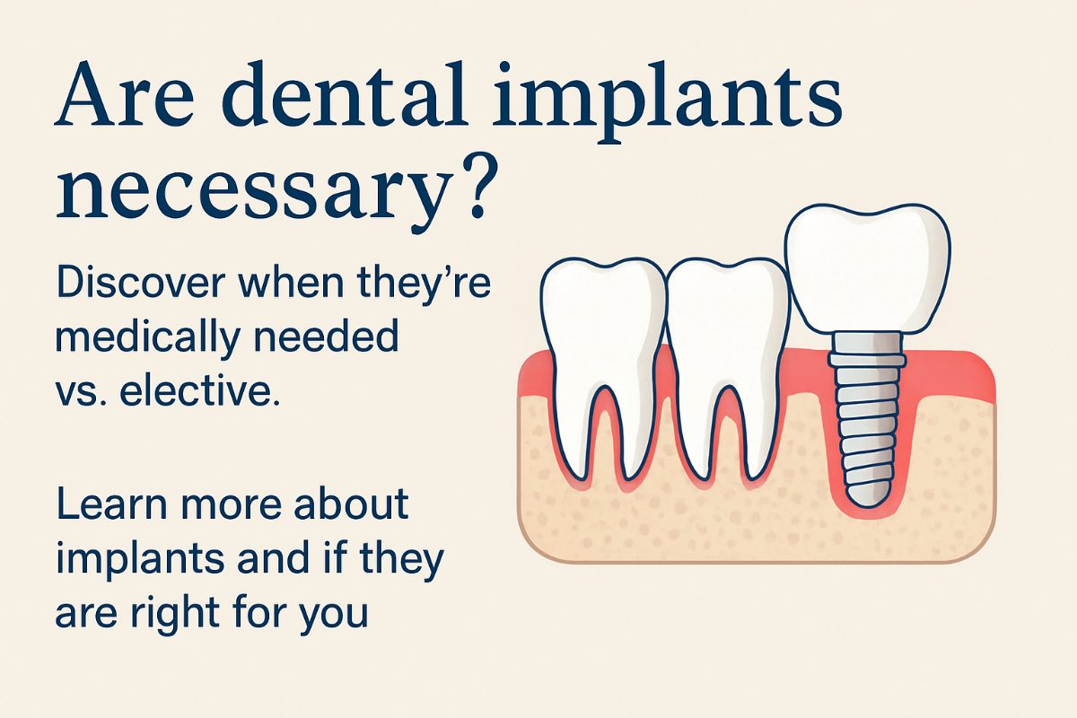 A 3D rendering of a patient smiling, with half of their teeth as dental implants, and the other half as natural teeth. No text on image.